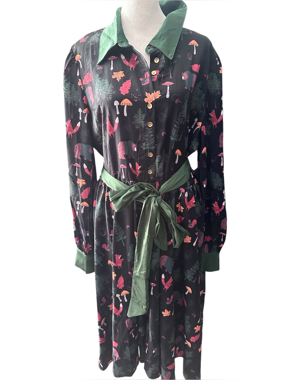 Unique Vintage woodland creatures midi shirt dress in XL